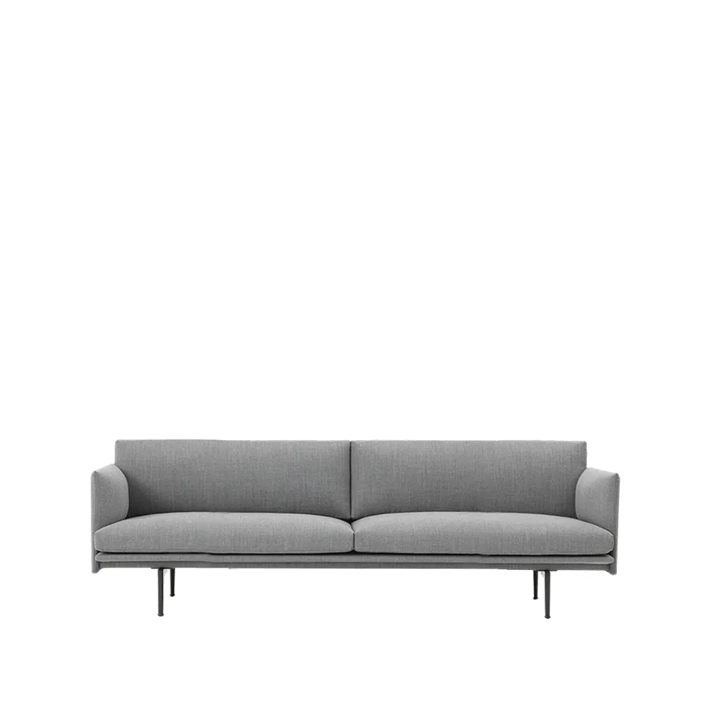 Outline sofa 3-seter tekstil, tekstil fiord 151 grey, sorte ben Muuto