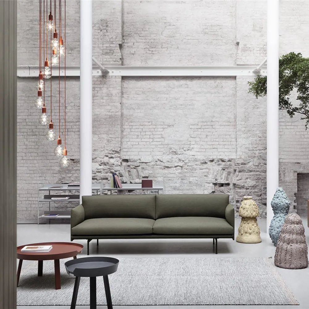 Outline sofa 3-seter tekstil, tekstil fiord 151 grey, sorte ben Muuto