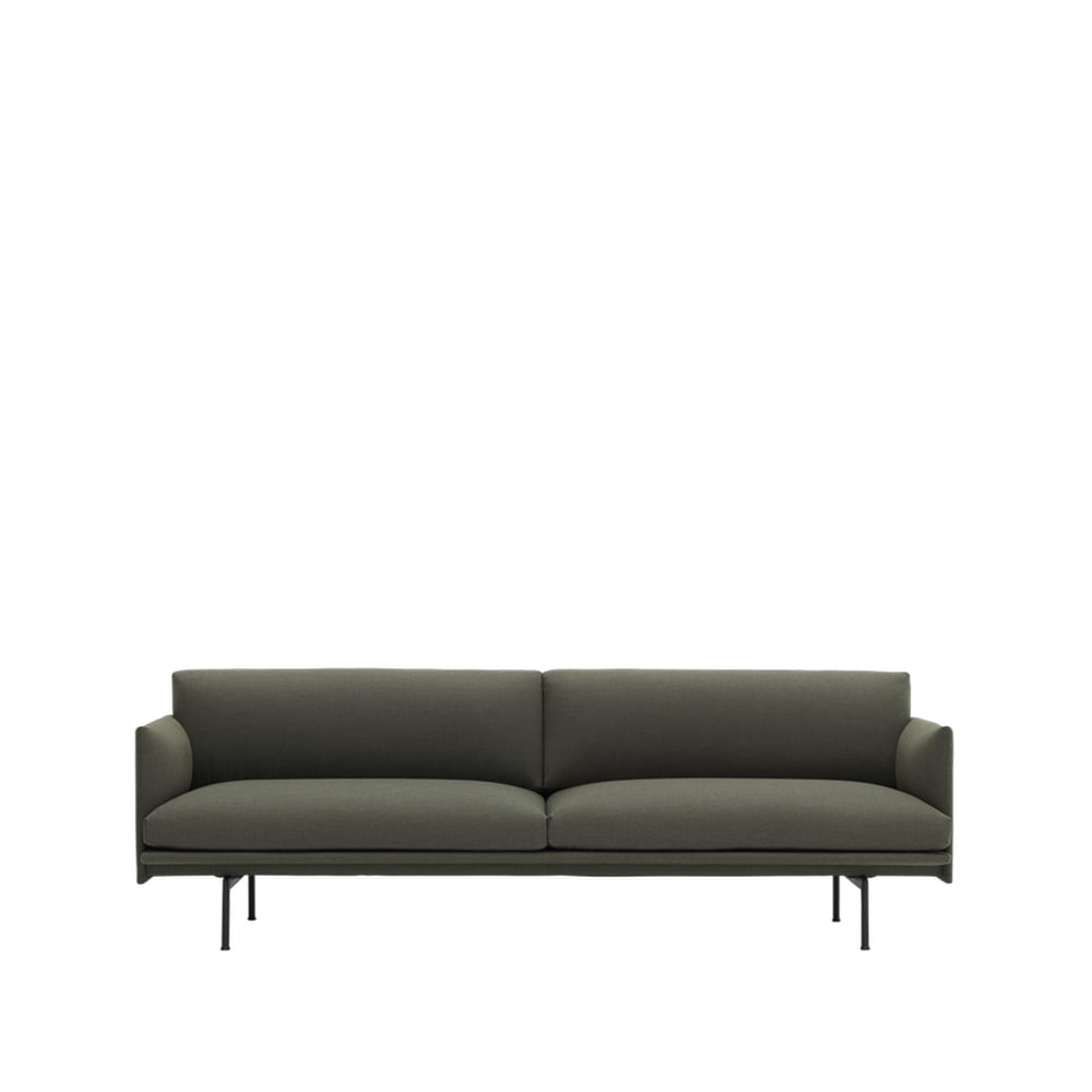 Muuto Outline sofa 3-seter tekstil tekstil fiord 961 green, sorte ben