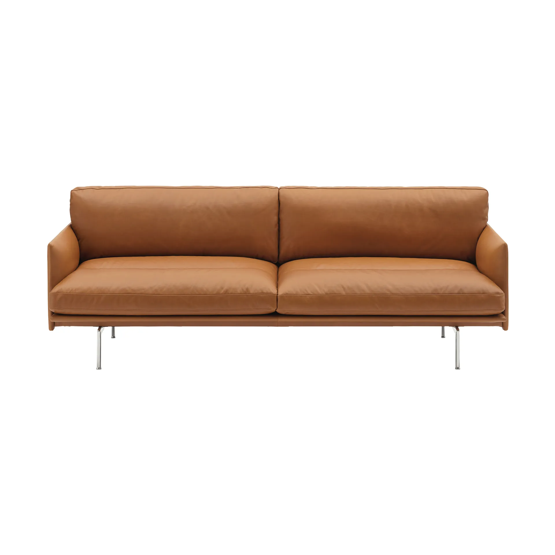 Outline Soft sofa, Refine Leather Cognac-aluminiumsben, 3-seter Muuto