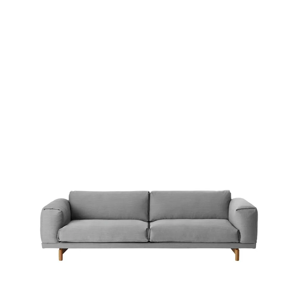 Rest sofa, 3-seter tekstil steelcut trio ii 133 light grey, eikeben Muuto