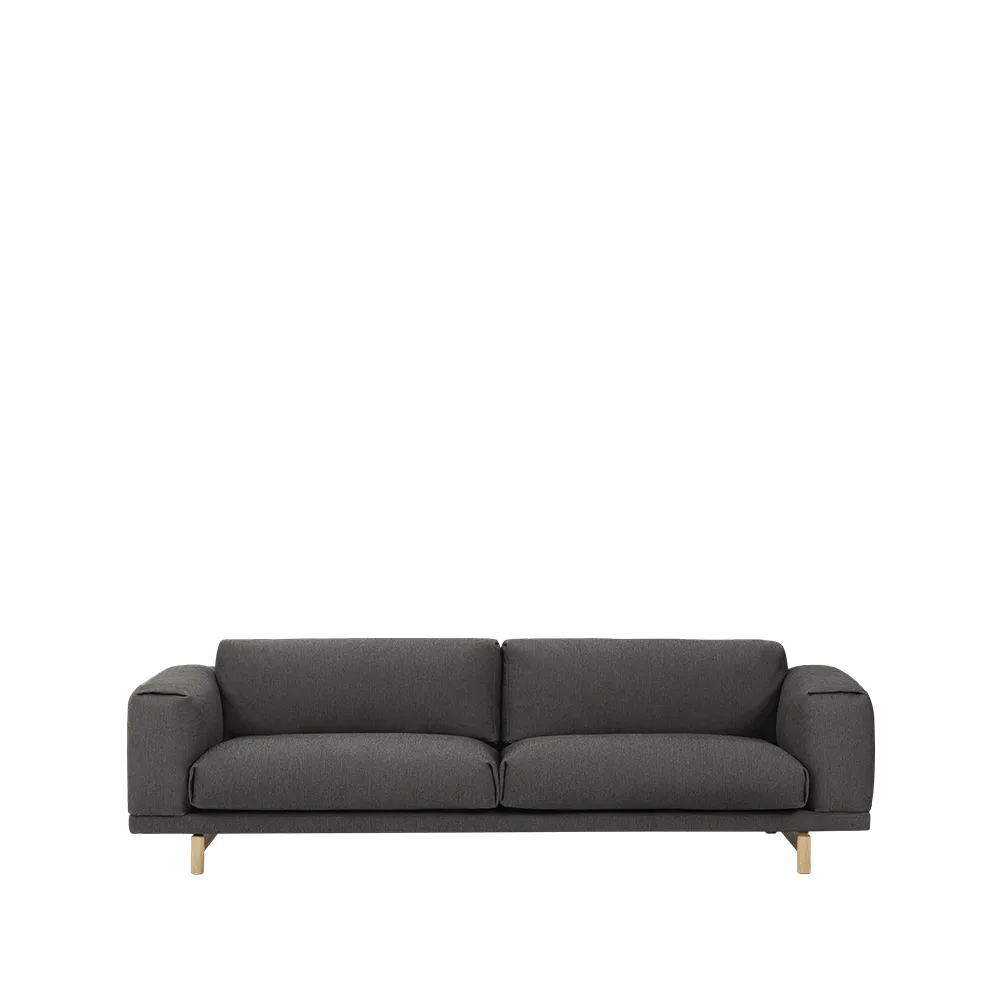 Rest sofa, 3-seter tekstil vancouver 13 light grey, eikeben Muuto