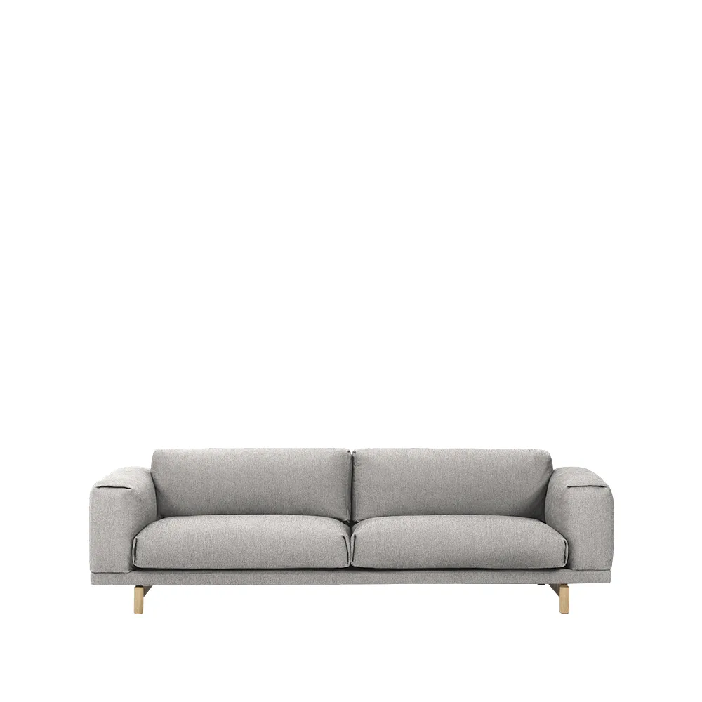 Rest sofa, 3-seter tekstil vancouver 14 light grey, eikeben Muuto