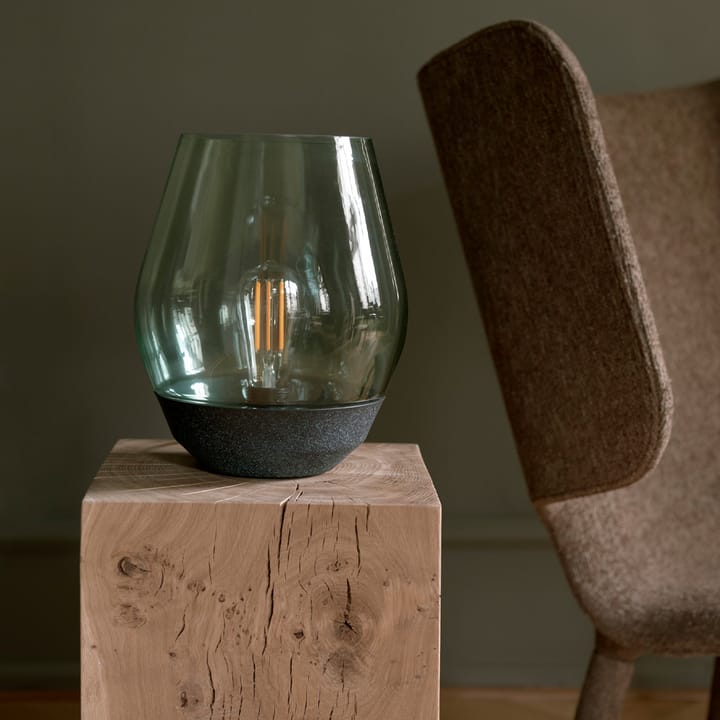 Bowl bordlampe, Raw copper, lyst røykfarget glass New Works