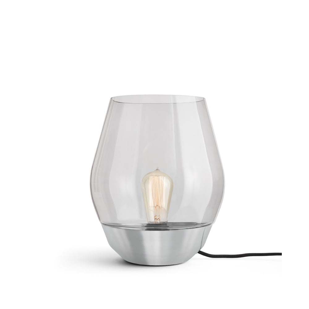 Bilde av New Works Bowl bordlampe Stainless steel lyst røykfarget glass