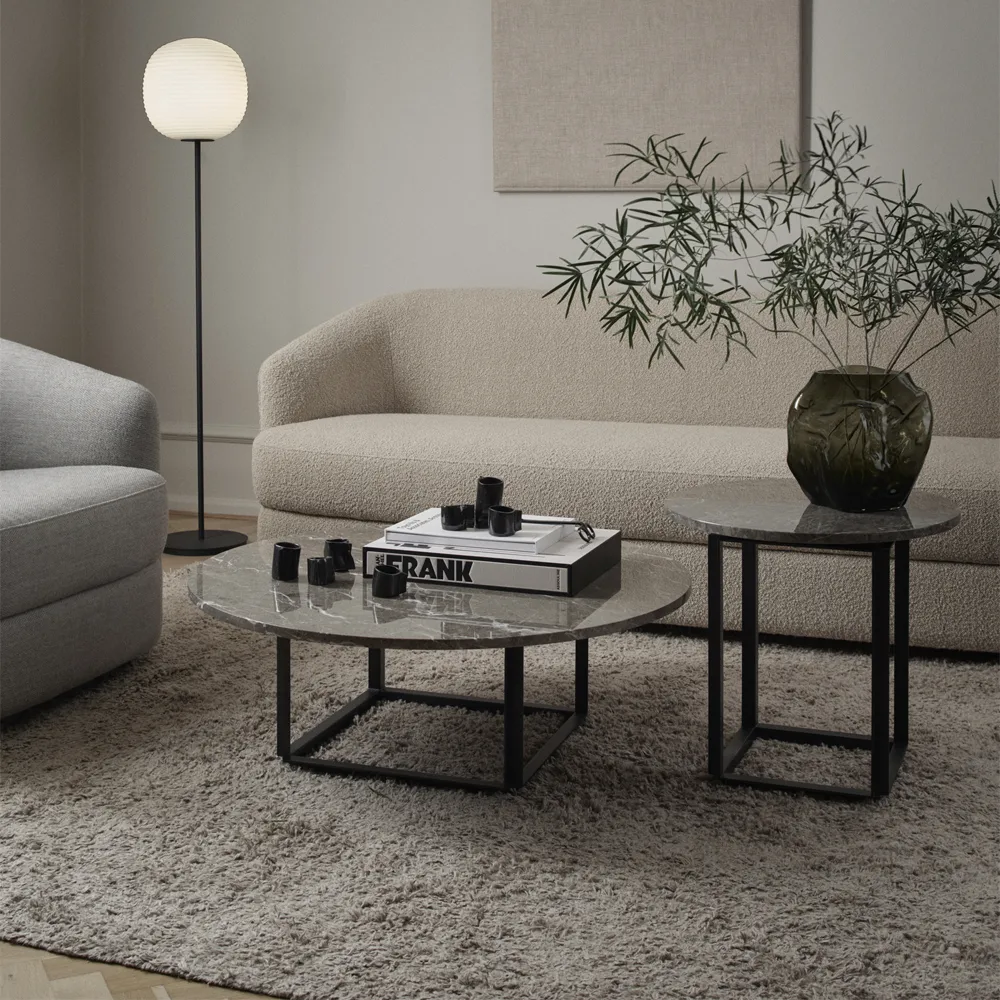 Florence sidebord, Gris du marais marble, Ø 50 cm, sort stativ New Works