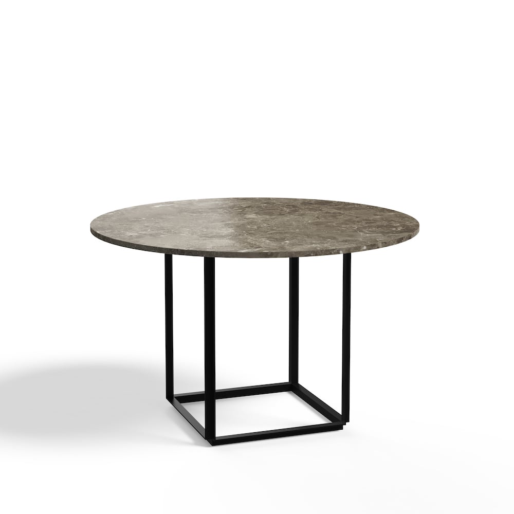 Bilde av New Works Florence spisebord rundt Gris du marais marble Ø 120 cm sort stativ