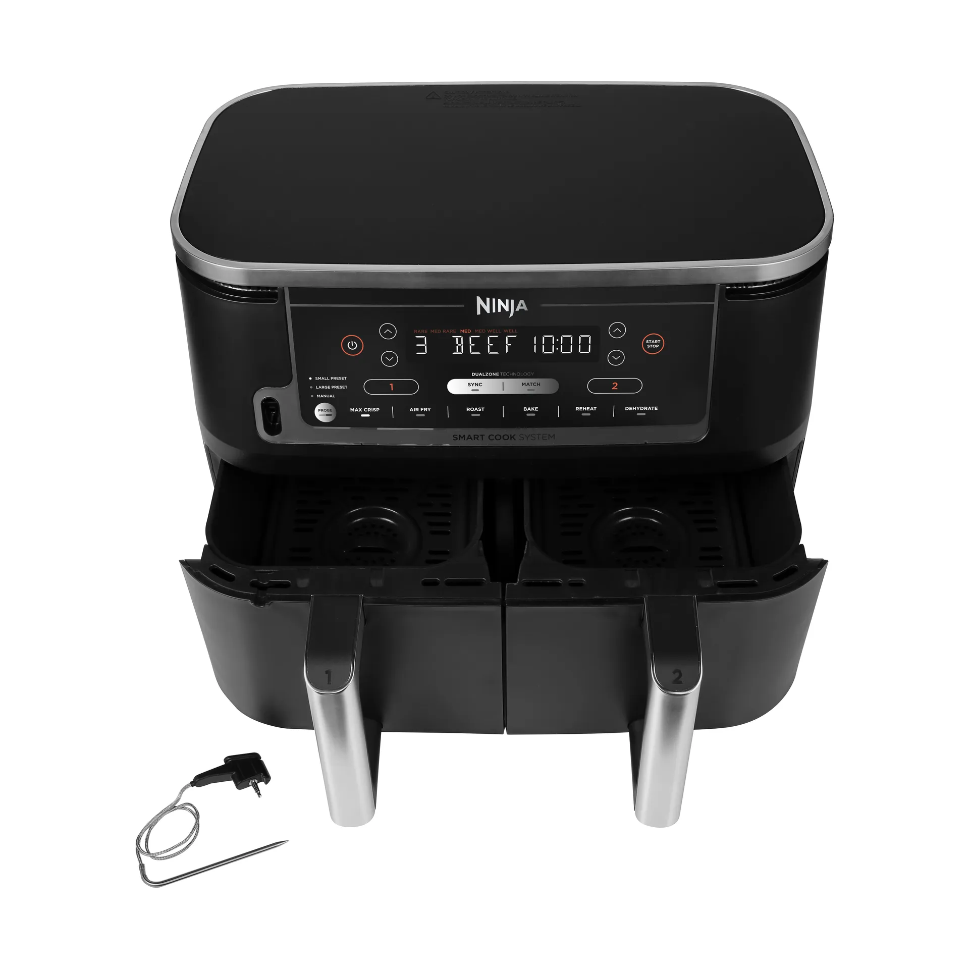 Ninja Foodi Max AF451 Airfryer Dual Zone med termometer 9,5 L, Svart Ninja
