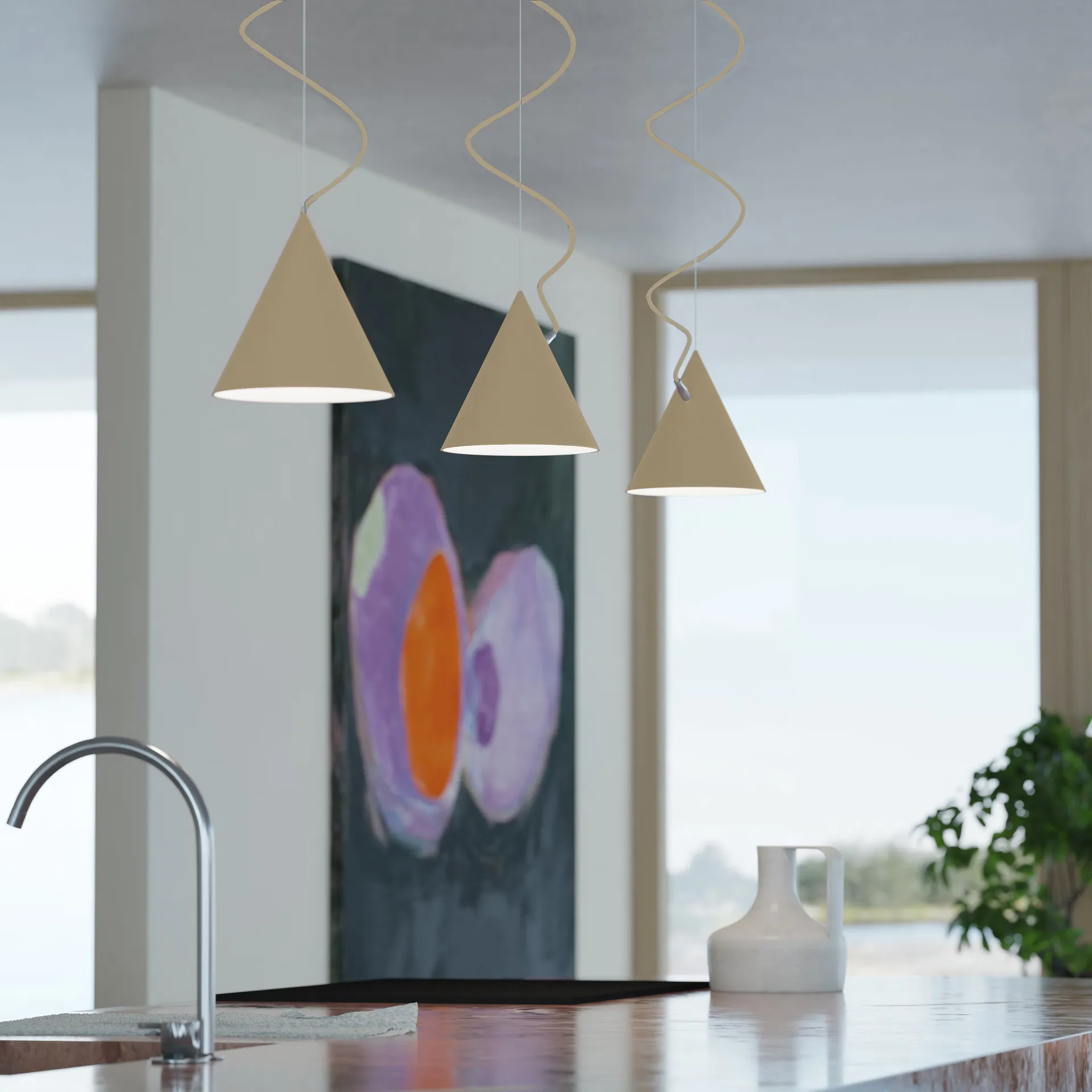 Castor pendel 20 cm, Beige-lysebeige-sølv Noon