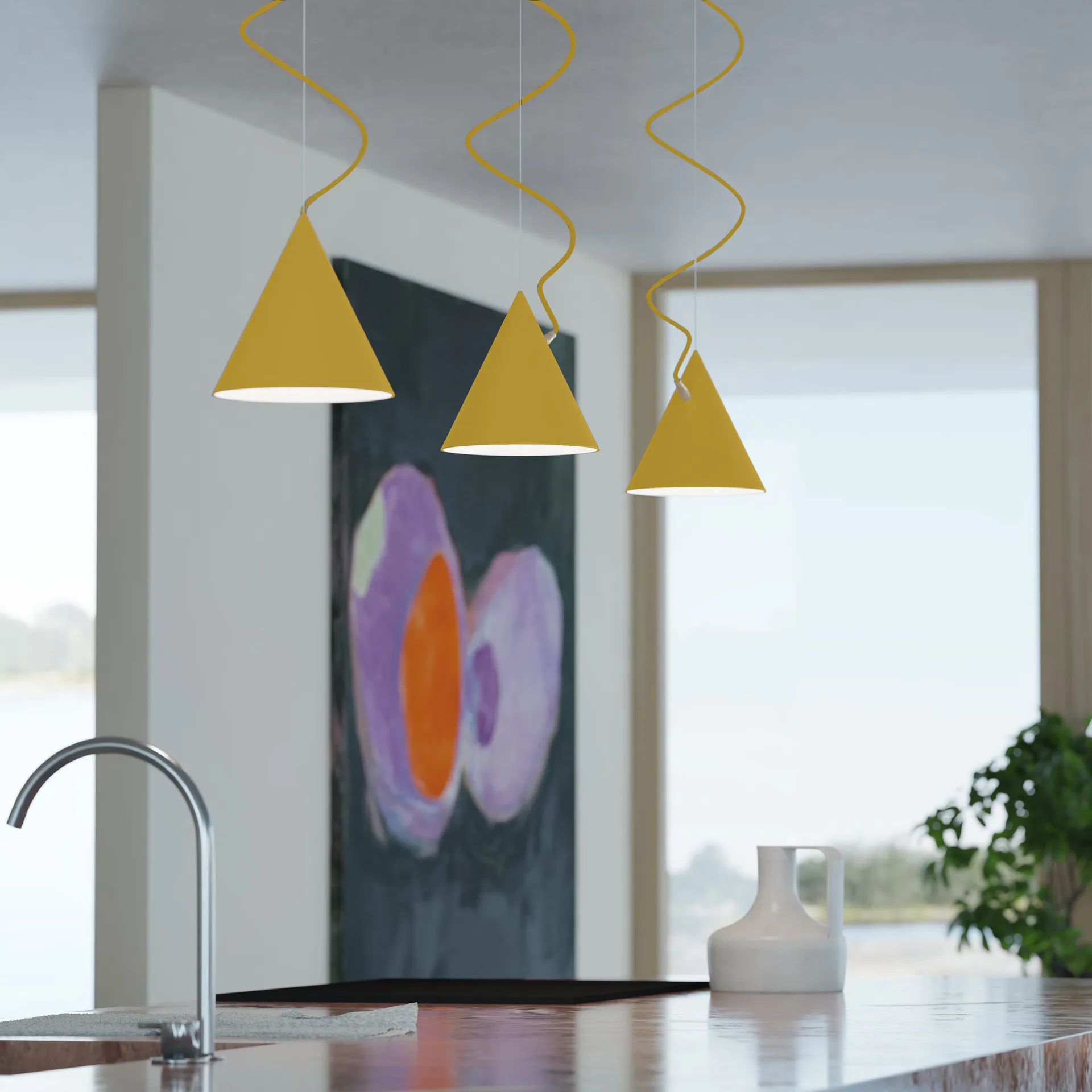 Castor pendel 20 cm, Gullgul-svovelgul-messing Noon