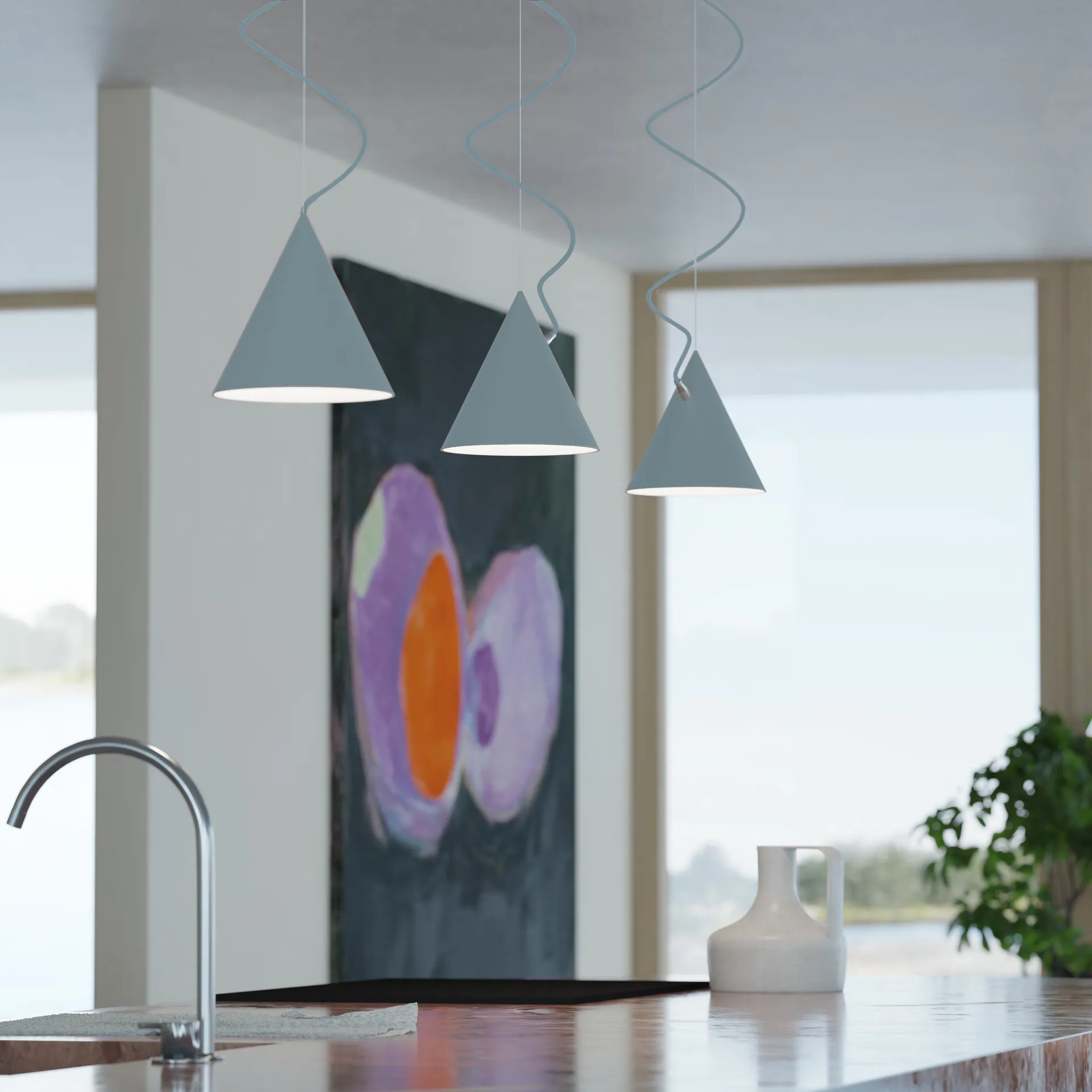 Castor pendel 20 cm, Pastellblå-lyseblå-sølv Noon