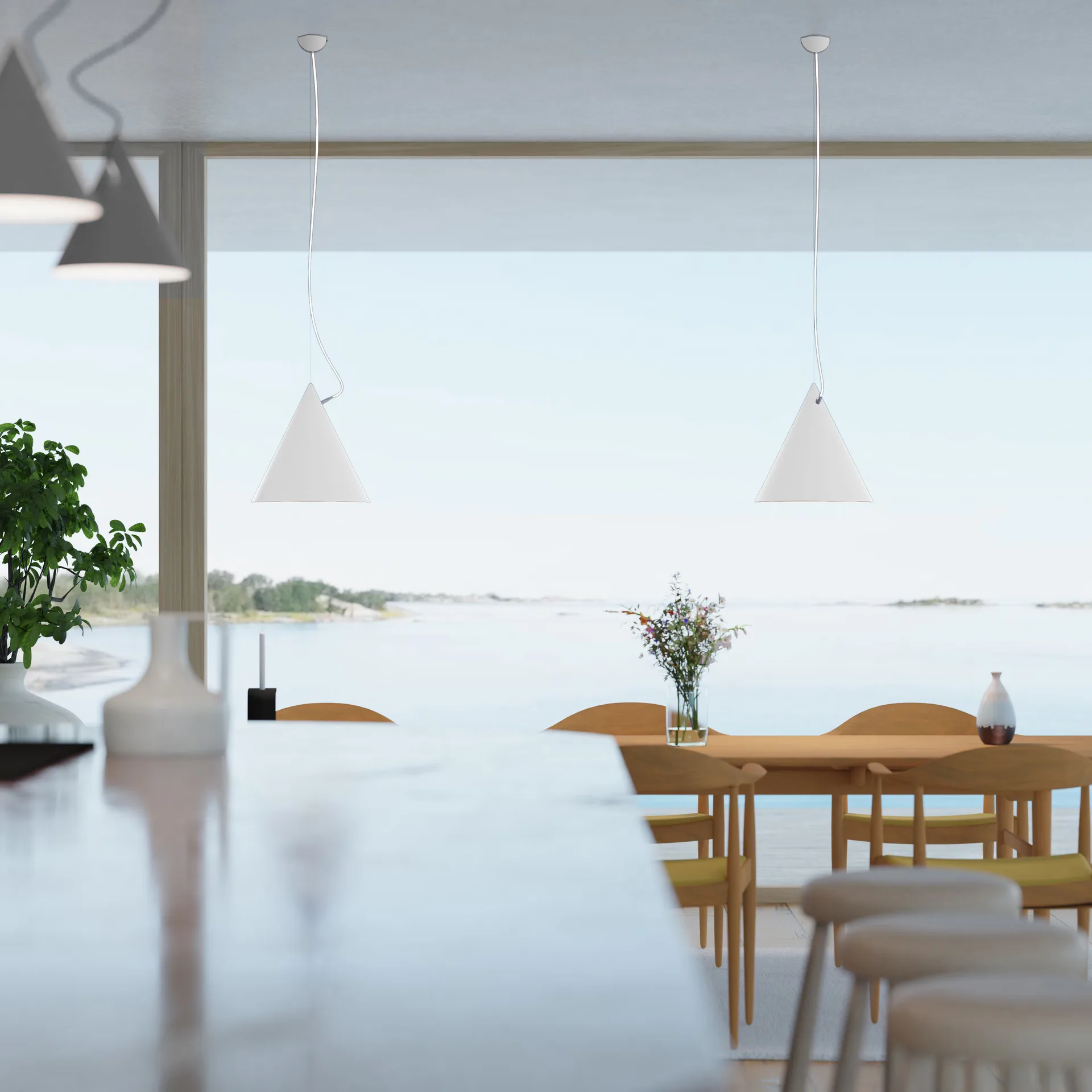 Castor pendel 40 cm, Hvit-hvit-sølv Noon