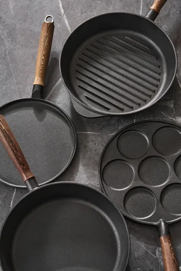 Nordwik grillpanne støpejern med trehåndtak - 28 cm - Nordwik