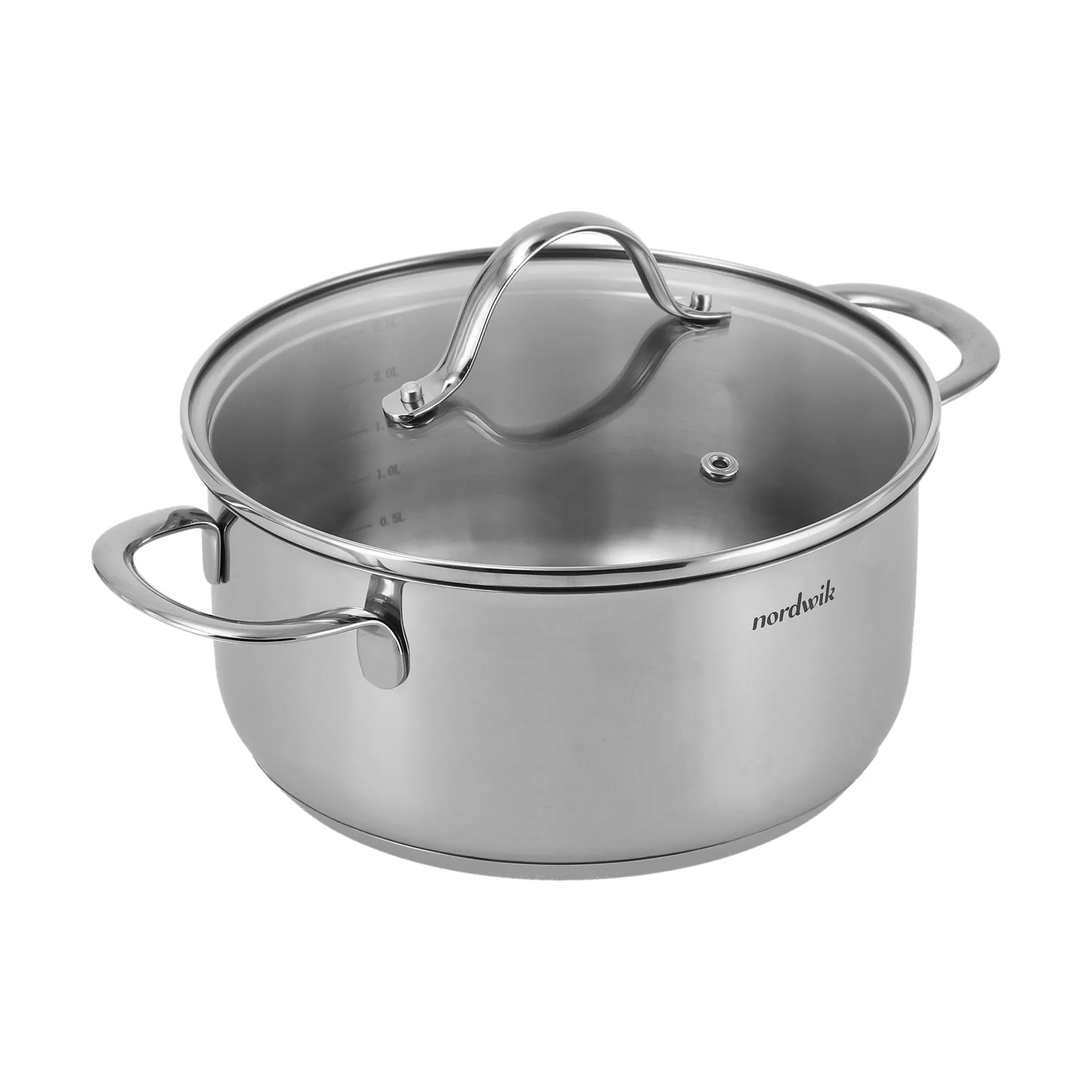 Nordwik gryte med glasslokk 2,5 liter, Rustfritt stål Nordwik