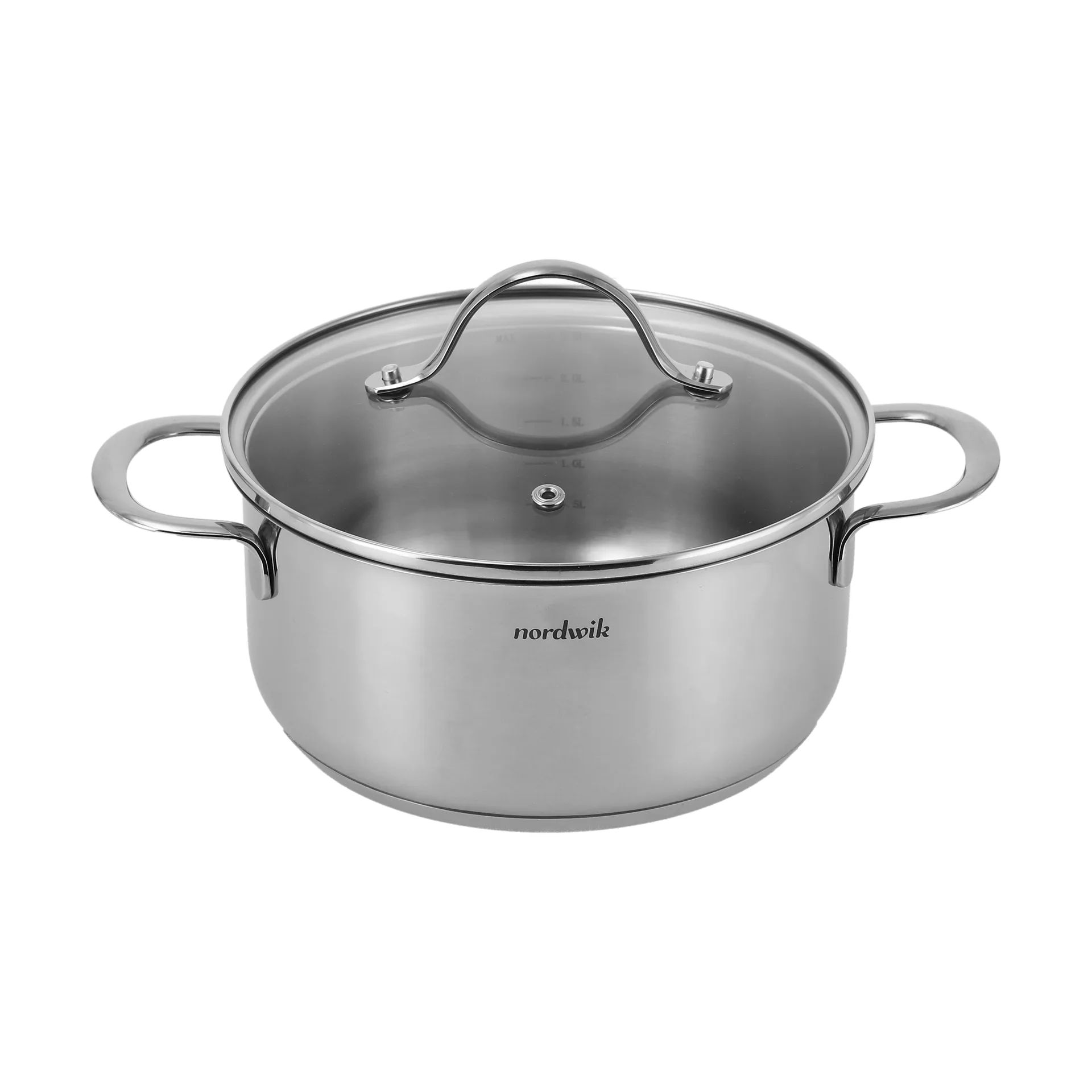 Nordwik gryte med glasslokk 2,5 liter, Rustfritt stål Nordwik