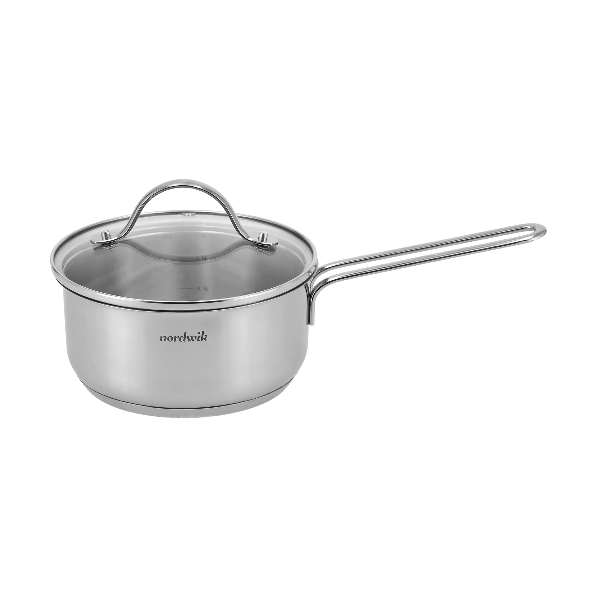 Nordwik kasserolle med glasslokk 1,3 liter, Rustfritt stål Nordwik