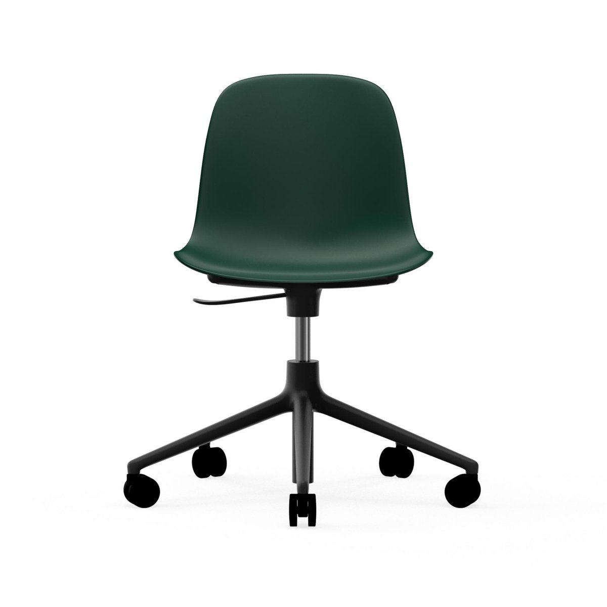 Normann Copenhagen Form chair, dreibar stol, 5W kontorstol grønn, sort aluminium, hjul