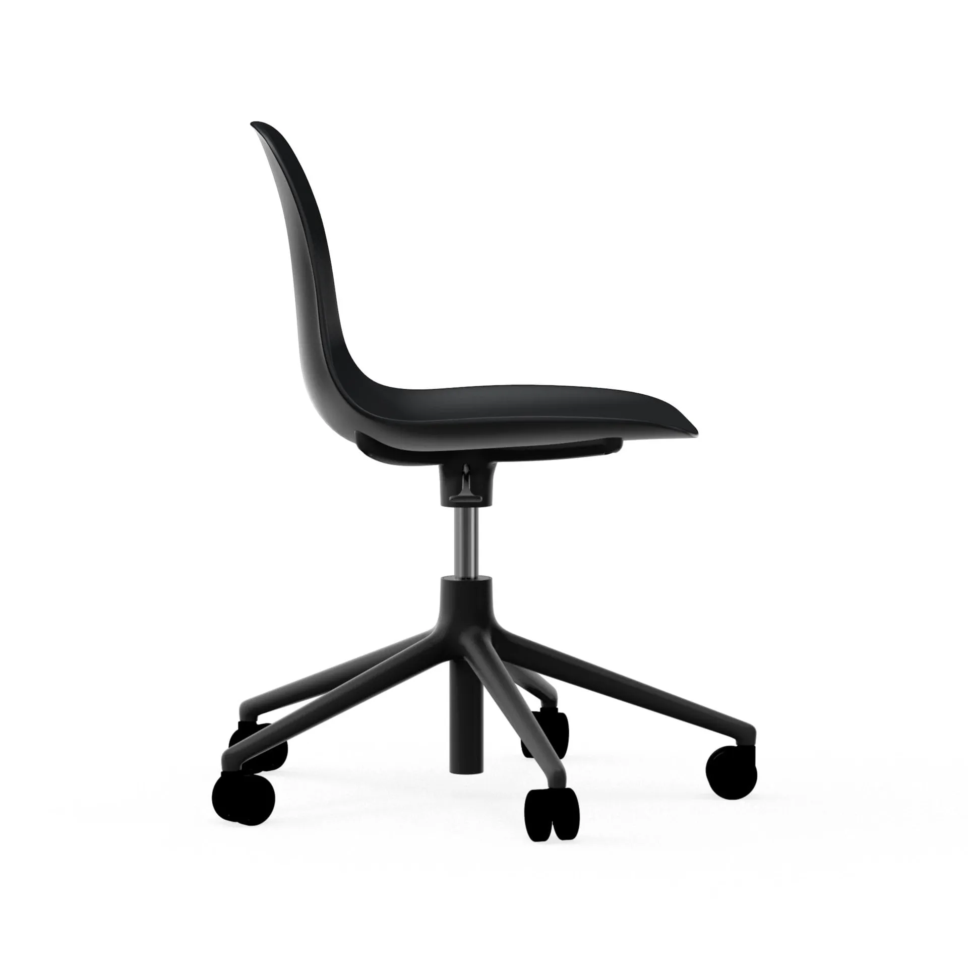 Form chair, dreibar stol, 5W kontorstol, sort, sort aluminium, hjul Normann Copenhagen