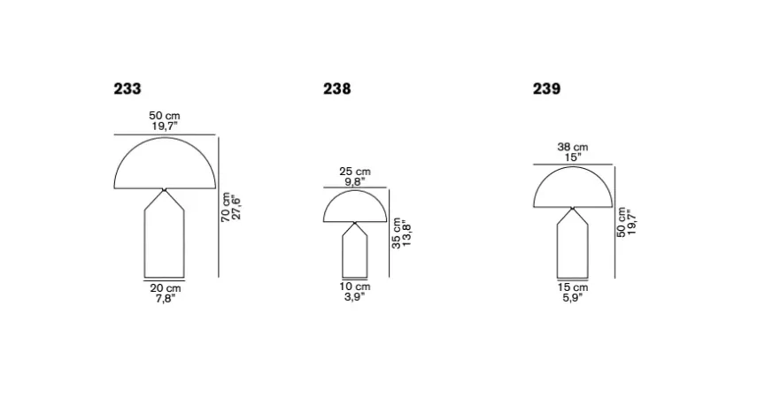 Atollo medium 239 bordlampe metall, Satin bronze Oluce