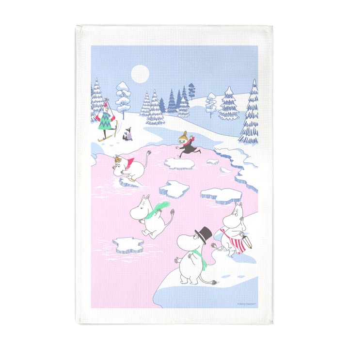 Mummitrollet kjøkkenhåndkle vinter 2022 50 x 70 cm - Blå-hvit-rosa - Opto Design