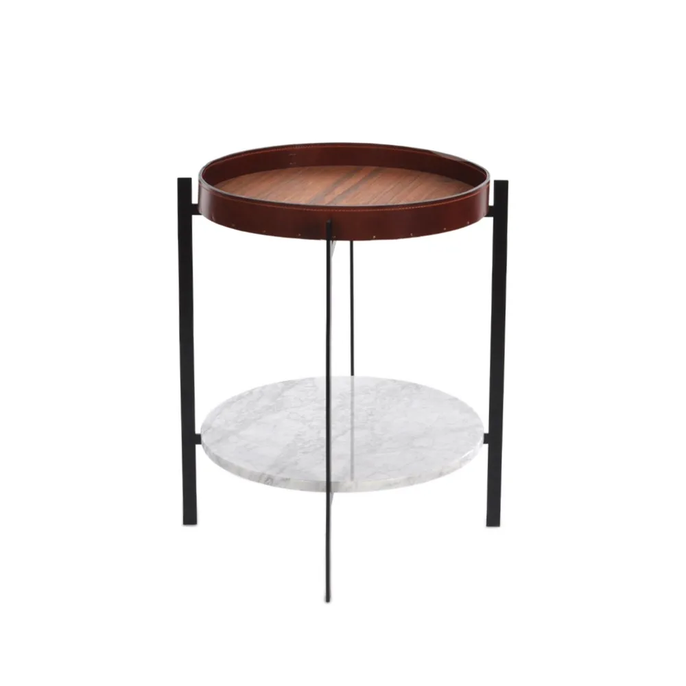 Deck brettbord, teak, sort stativ, hvit marmorhylle OX Denmarq