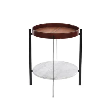 Deck brettbord - teak, sort stativ, hvit marmorhylle - OX Denmarq