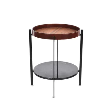 Deck brettbord - teak, sort stativ, sort marmorhylle - OX Denmarq