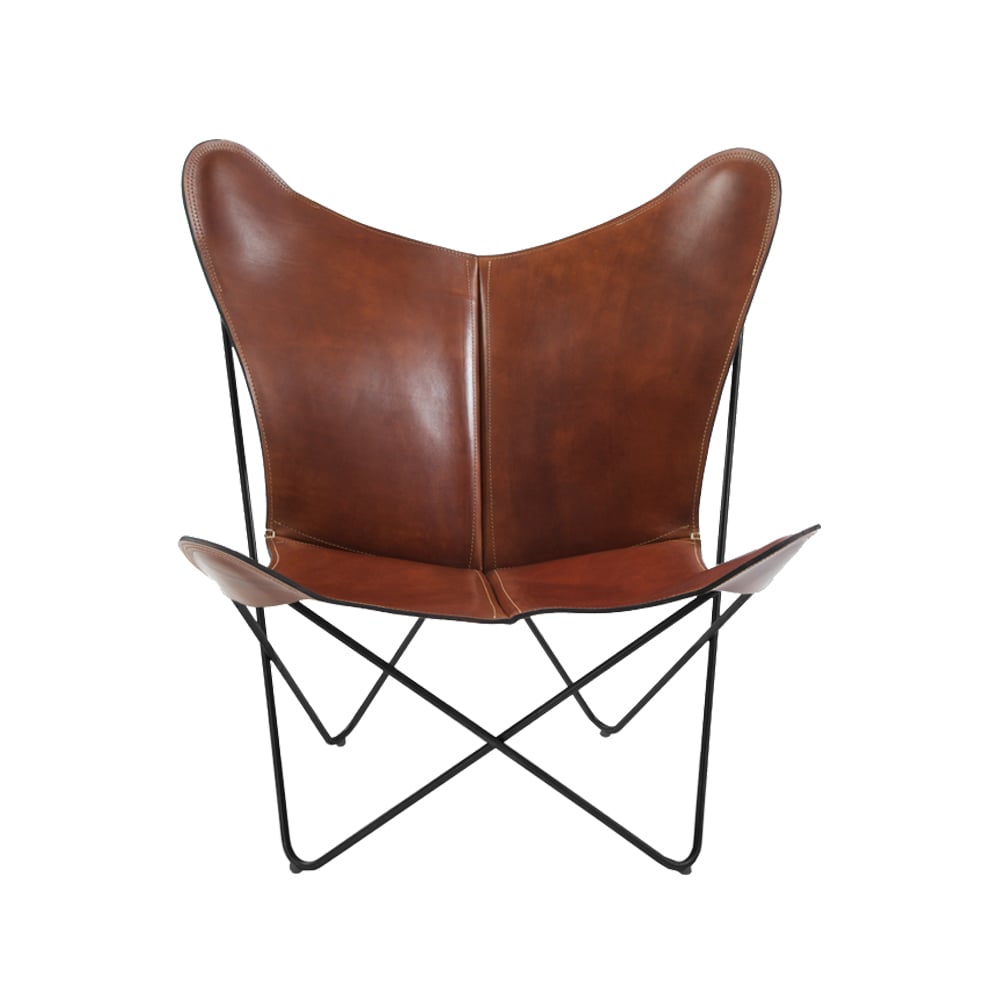 OX Denmarq Papillon flaggermusstol skinn cognac, sort stativ