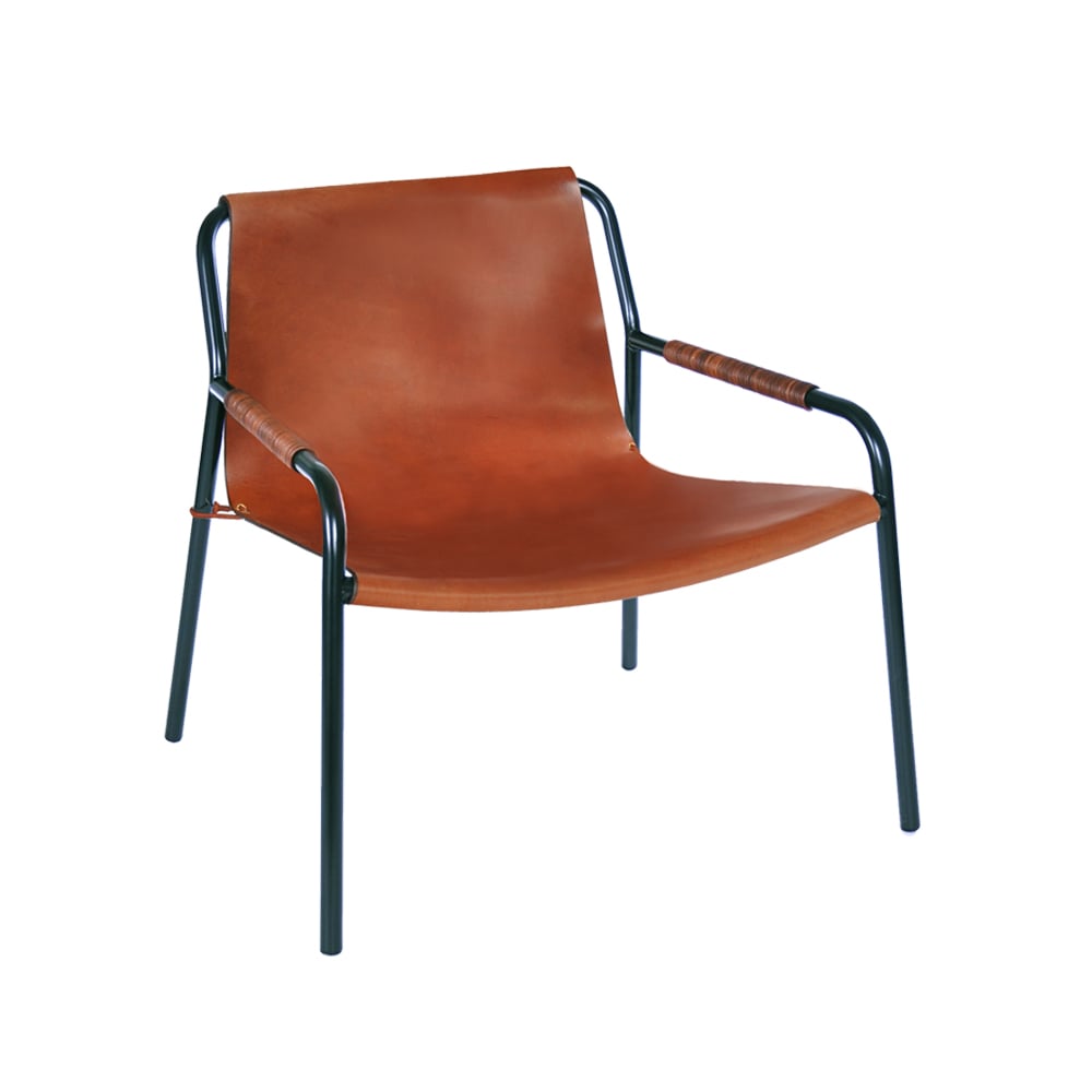 OX Denmarq September loungestol skinn cognac, sortlakkert stålstativ