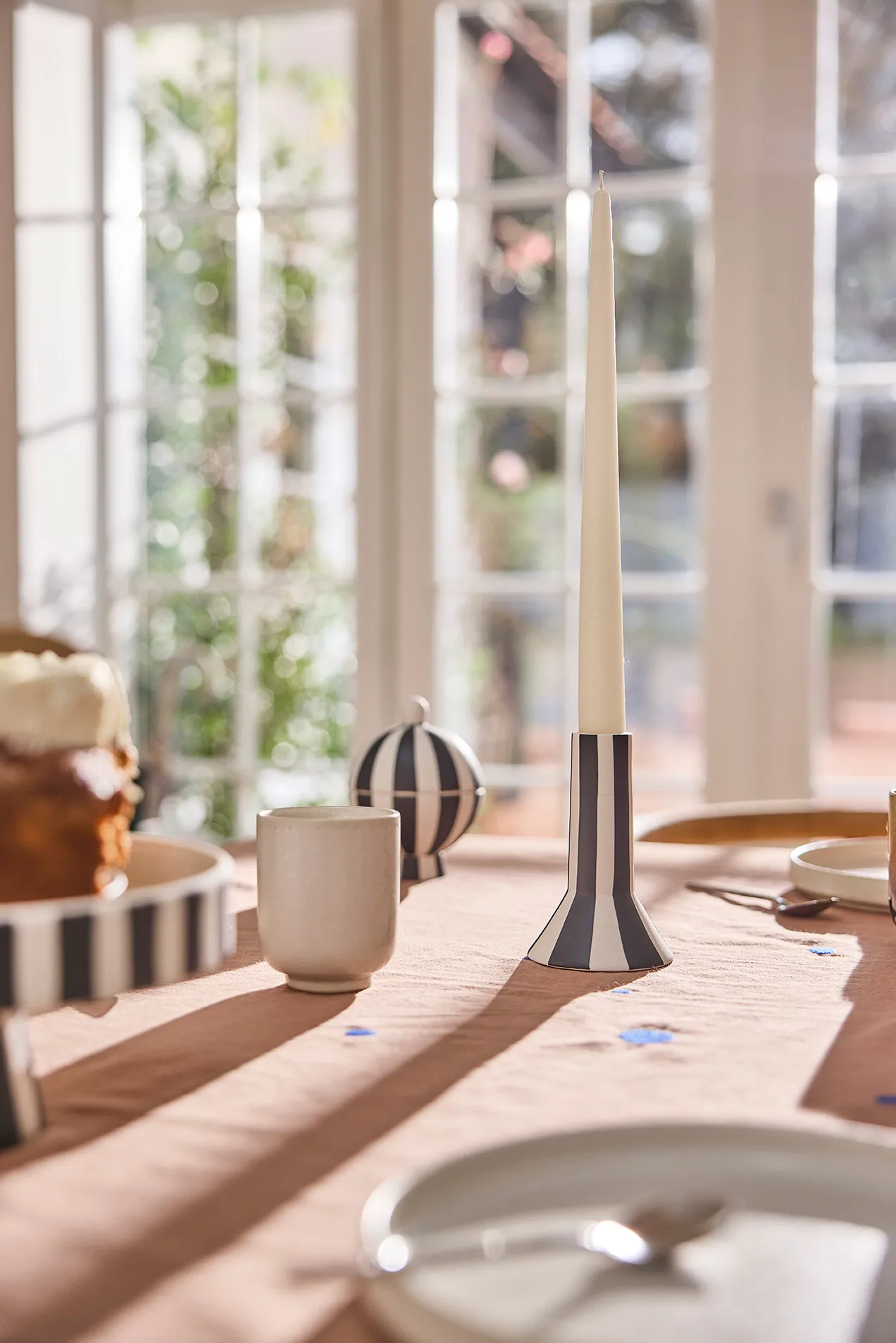 Toppu lysestake høy 11 cm, White-black OYOY