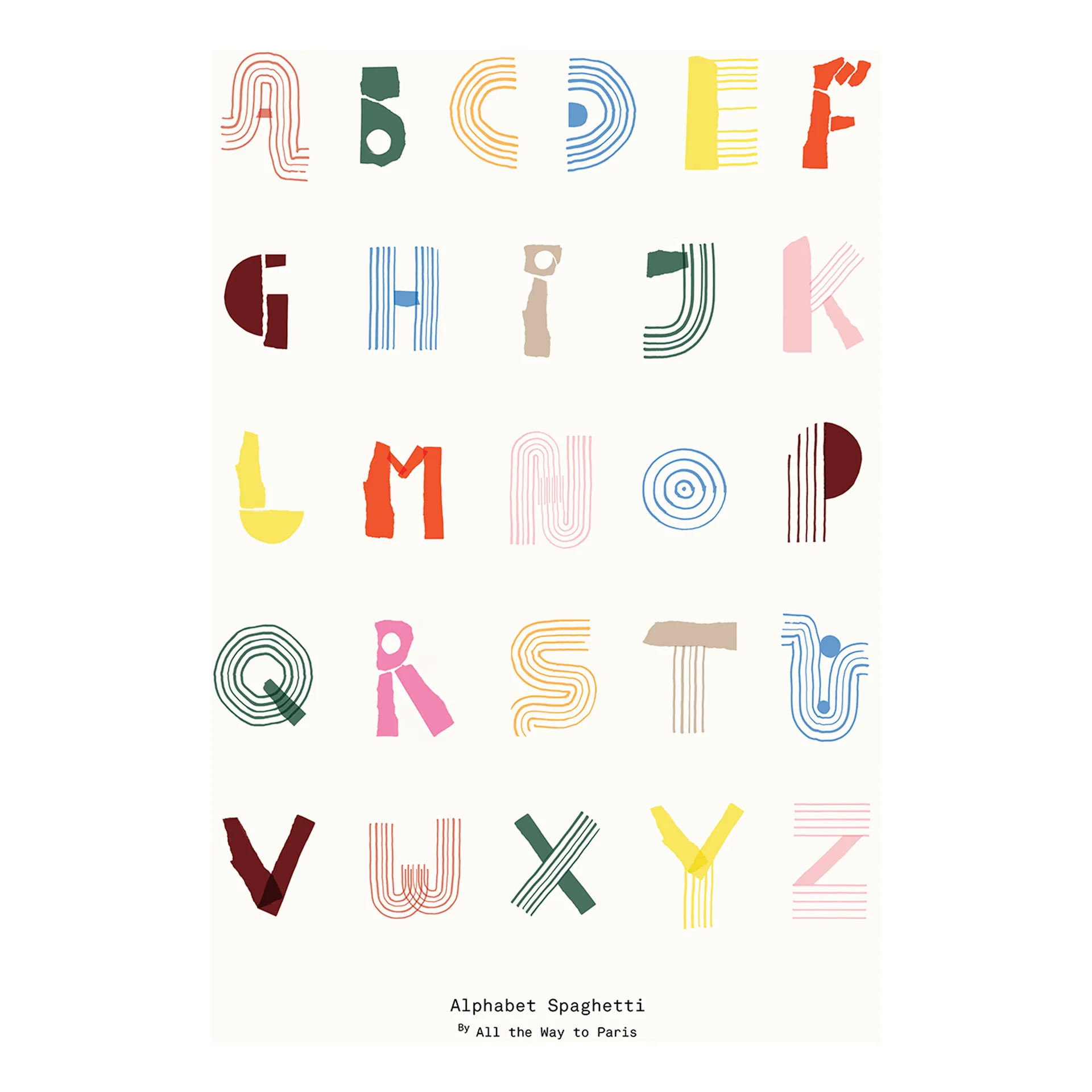 Alphabet Spaghetti ENG Multi-colour plakat, 70 x 100 cm Paper Collective