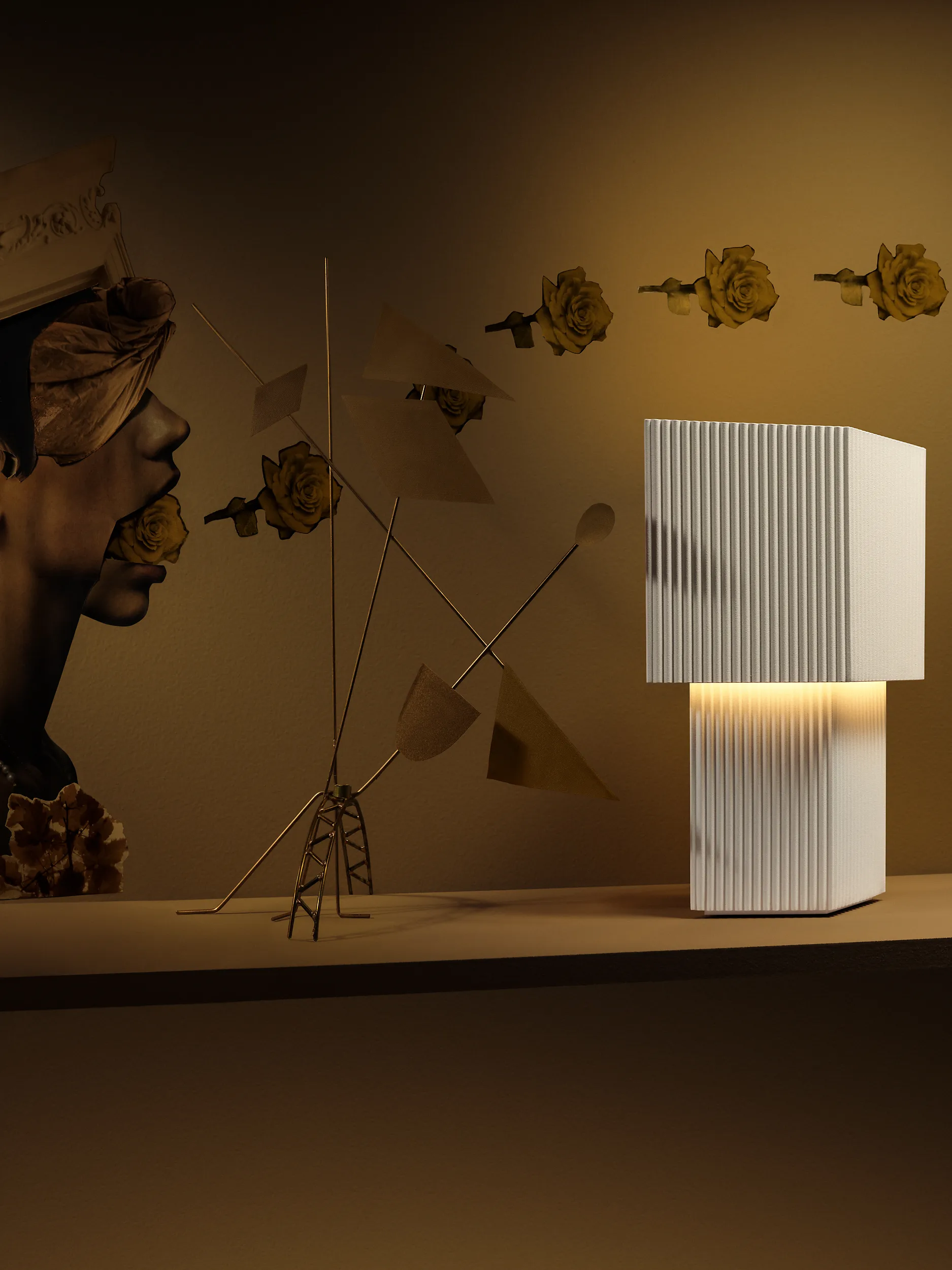 Romb Mini portable bordlampe 19 cm, Cotton Pholc