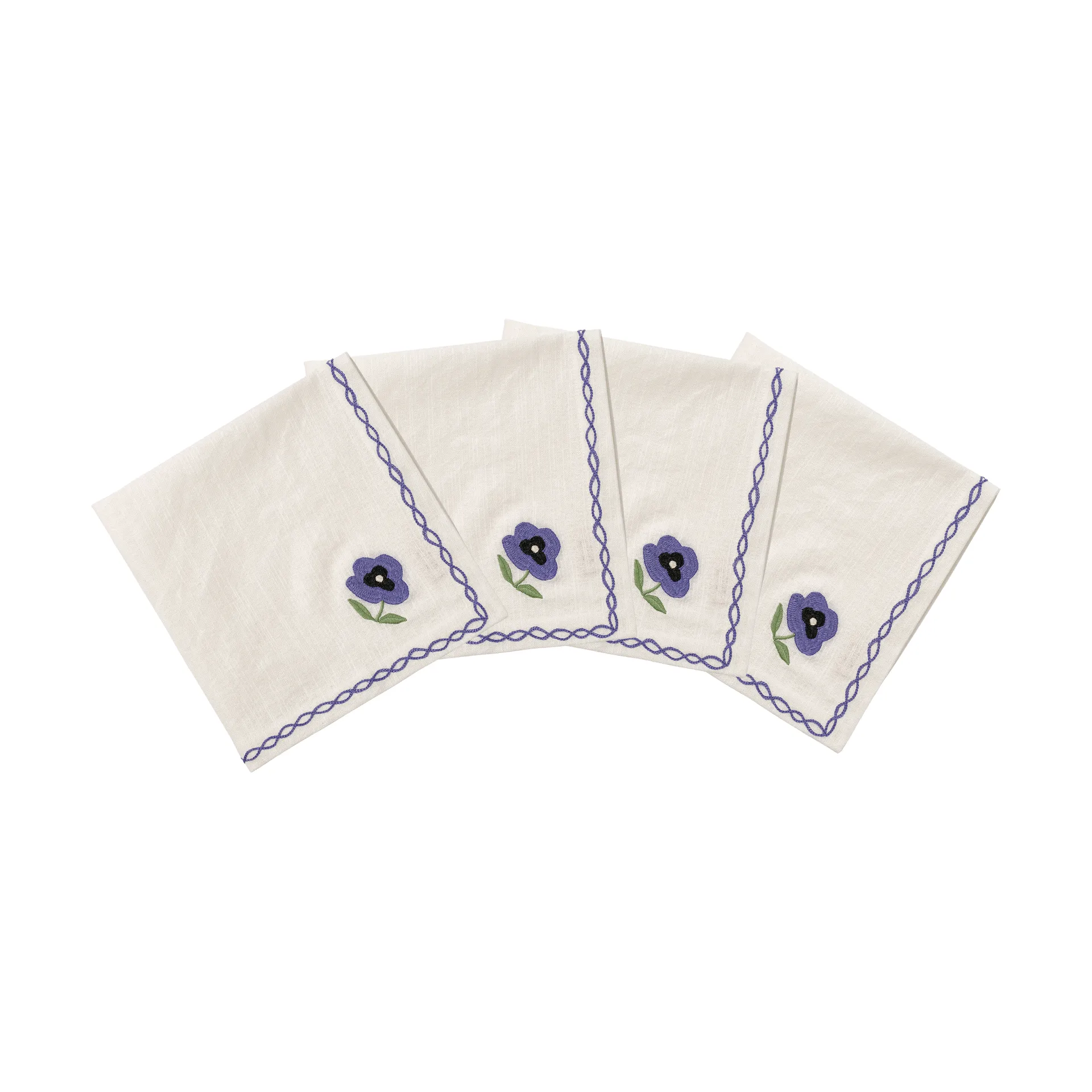 Madelen Möllard Pansy bomullserviett, Blue, 4-pakning, 45x45 cm Pick a Poppy