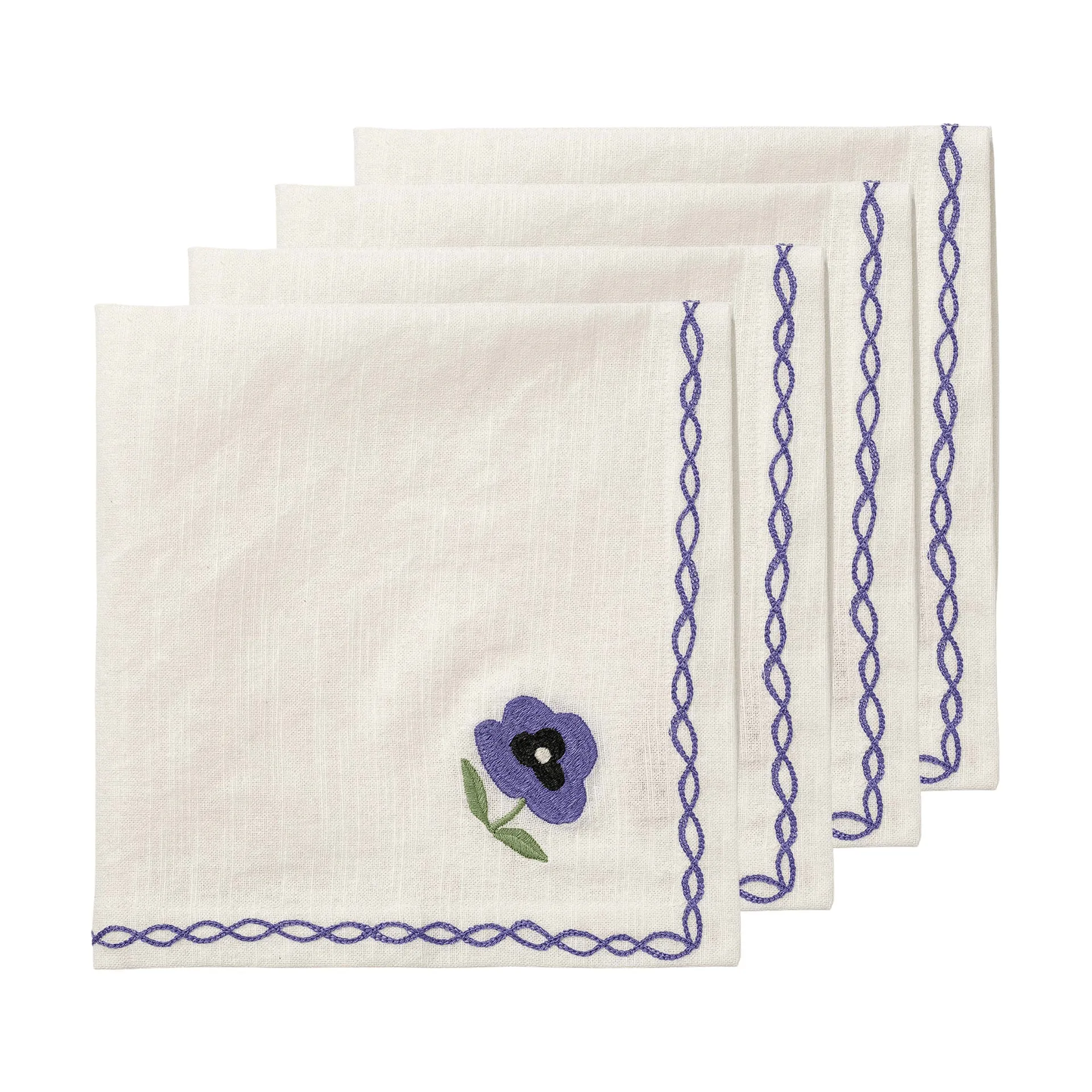Madelen Möllard Pansy bomullserviett, Blue, 4-pakning, 45x45 cm Pick a Poppy