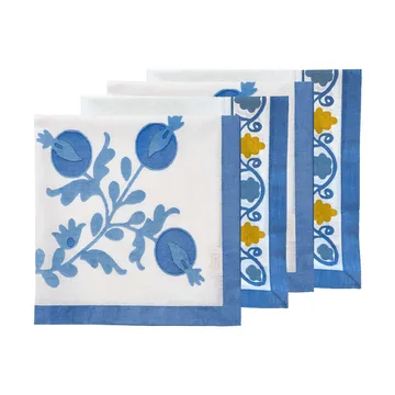 Suzani bomullsserviett - Blue, 4-pakning, 45x45 cm - Pick a Poppy