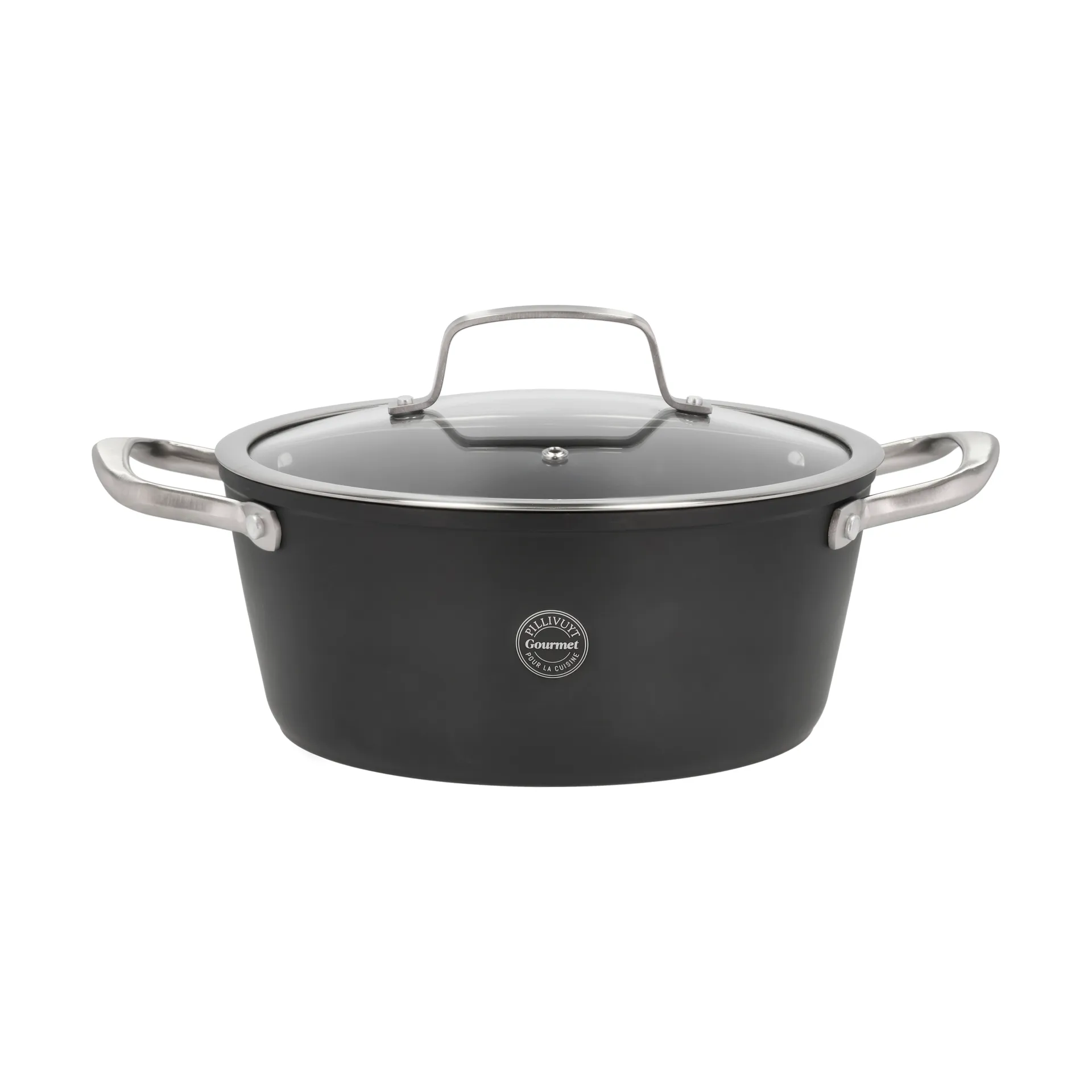 Travo gryte med glasslokk 3,8 l, Svart-aluminium Pillivuyt