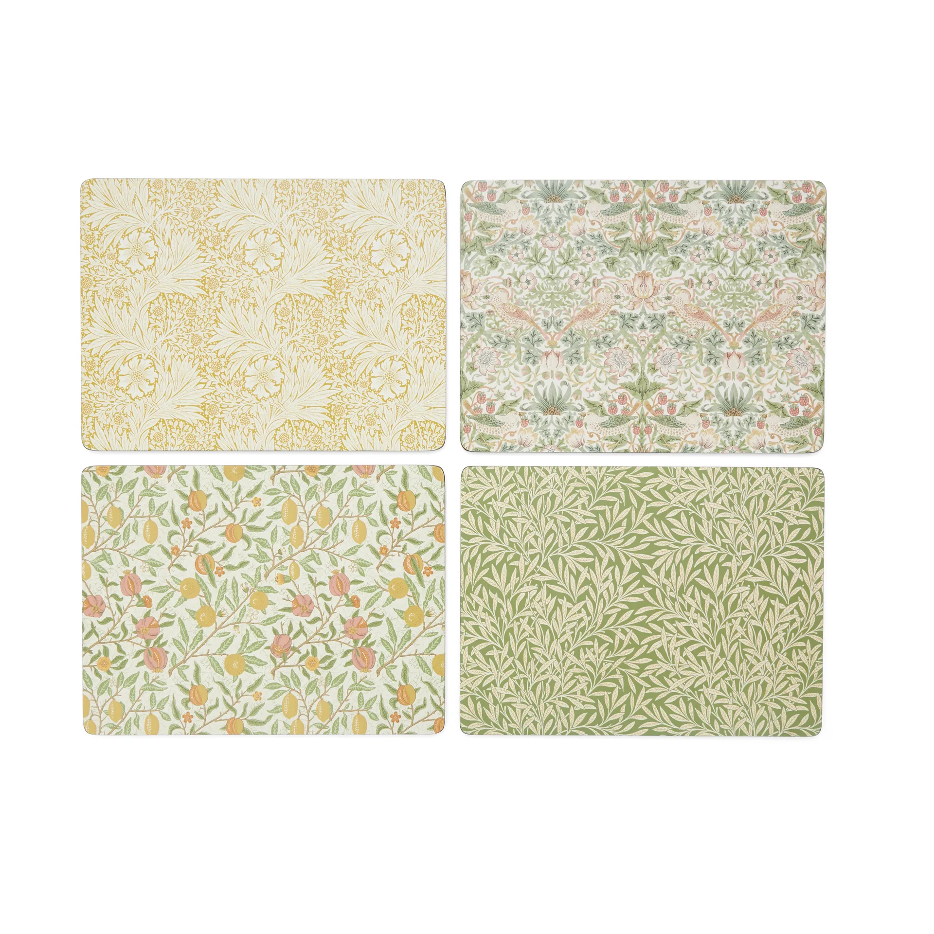 Morris & Co Simpley mixed bordbrikke 4 deler, Fruit, Willow, Strawberry Thief, Marigold Pimpernel