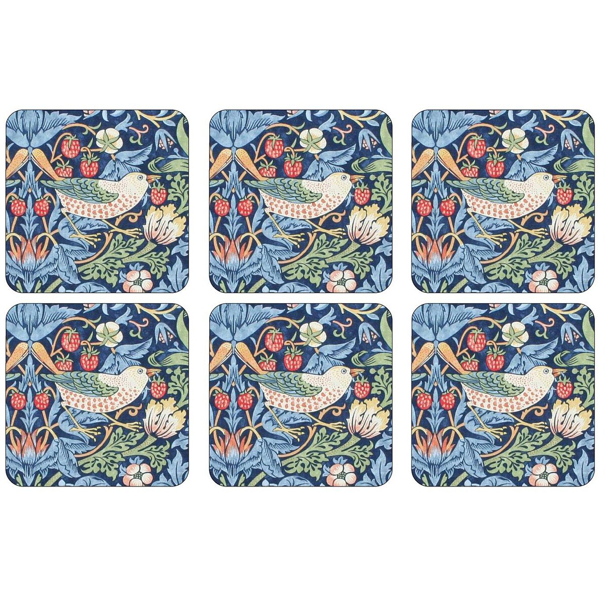 Morris & Co - Strawberry Thief glassunderlag 6 stk blå