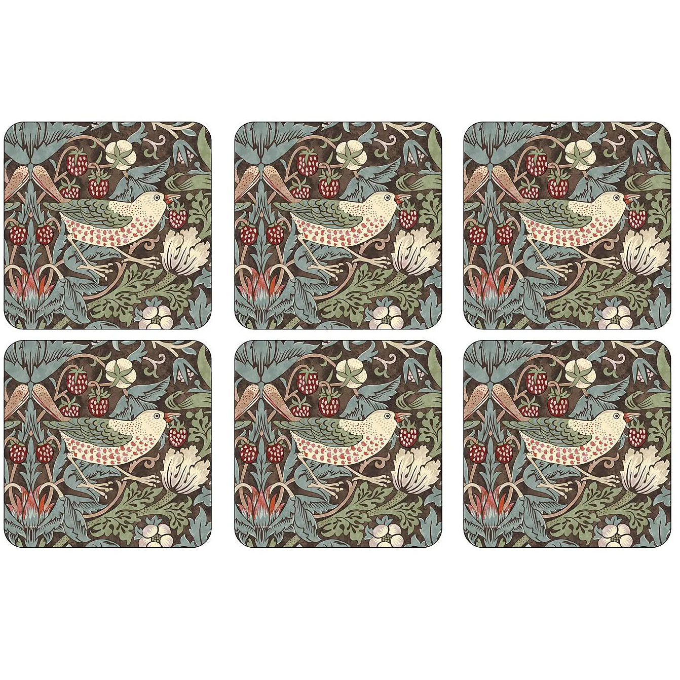 Strawberry Thief glassbrikke 6-stk, Brun Pimpernel