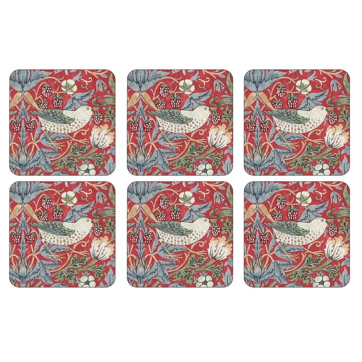 Strawberry Thief glassbrikke 6-stk - Rød - Pimpernel