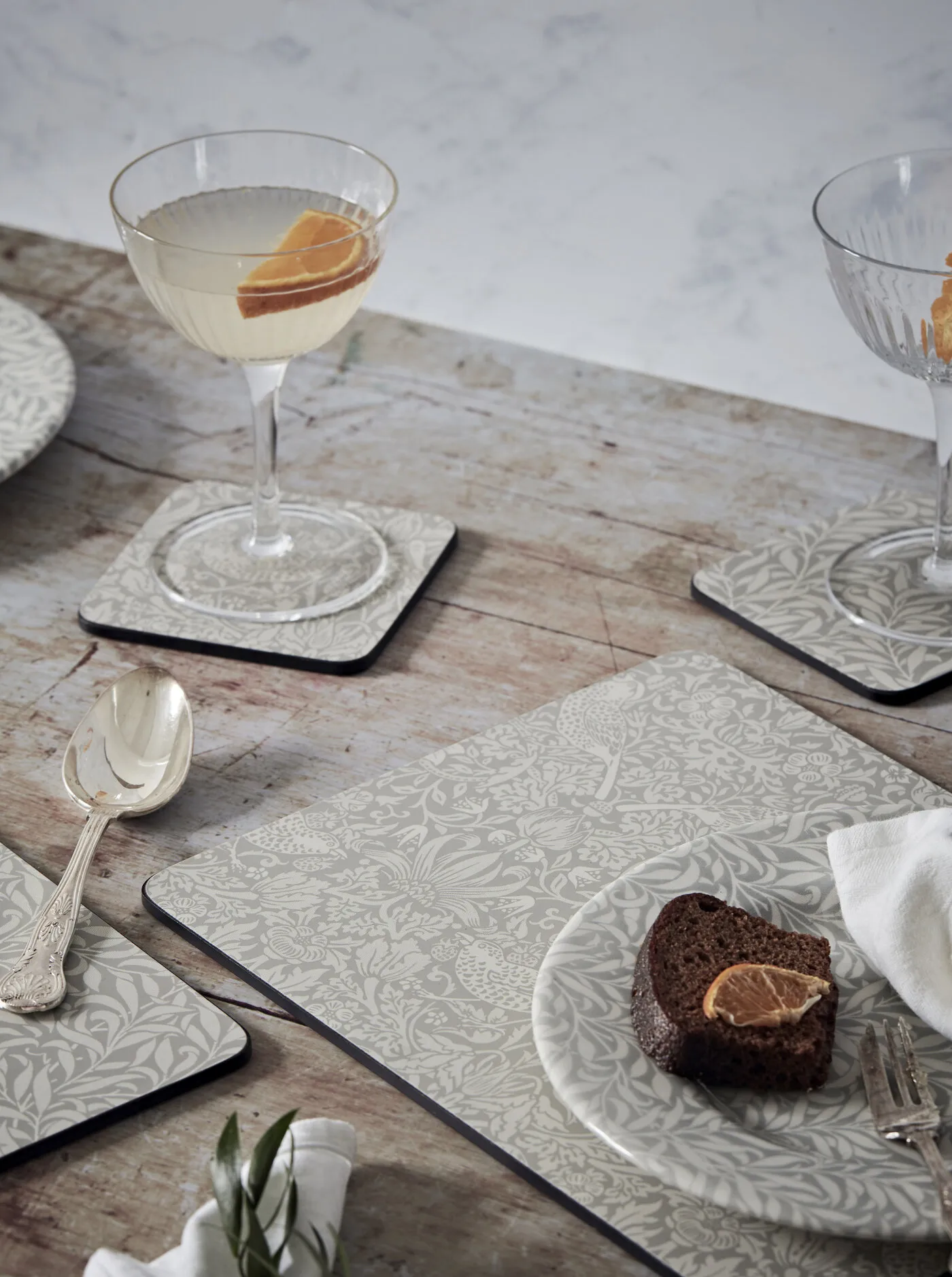 Strawberry Thief glassunderlag 6-pakning, Grey Pimpernel