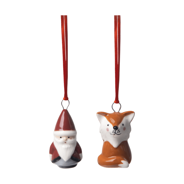 Fox & nisse dekorasjonsanheng 2 deler - Rød-hvit-brun - Pluto Design