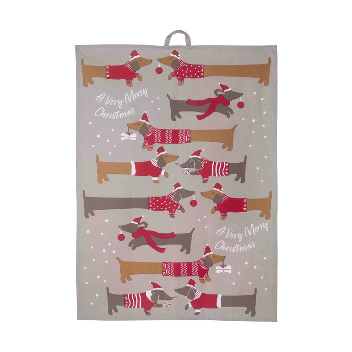Jolly dogs kjøkkenhåndkle 50x70 cm - Rød-grå - Pluto Design