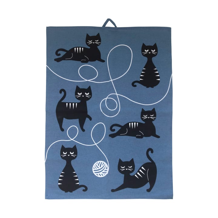 Kattfamilien kjøkkenhåndkle 50x70 cm - Blå-svart-hvit - Pluto Design