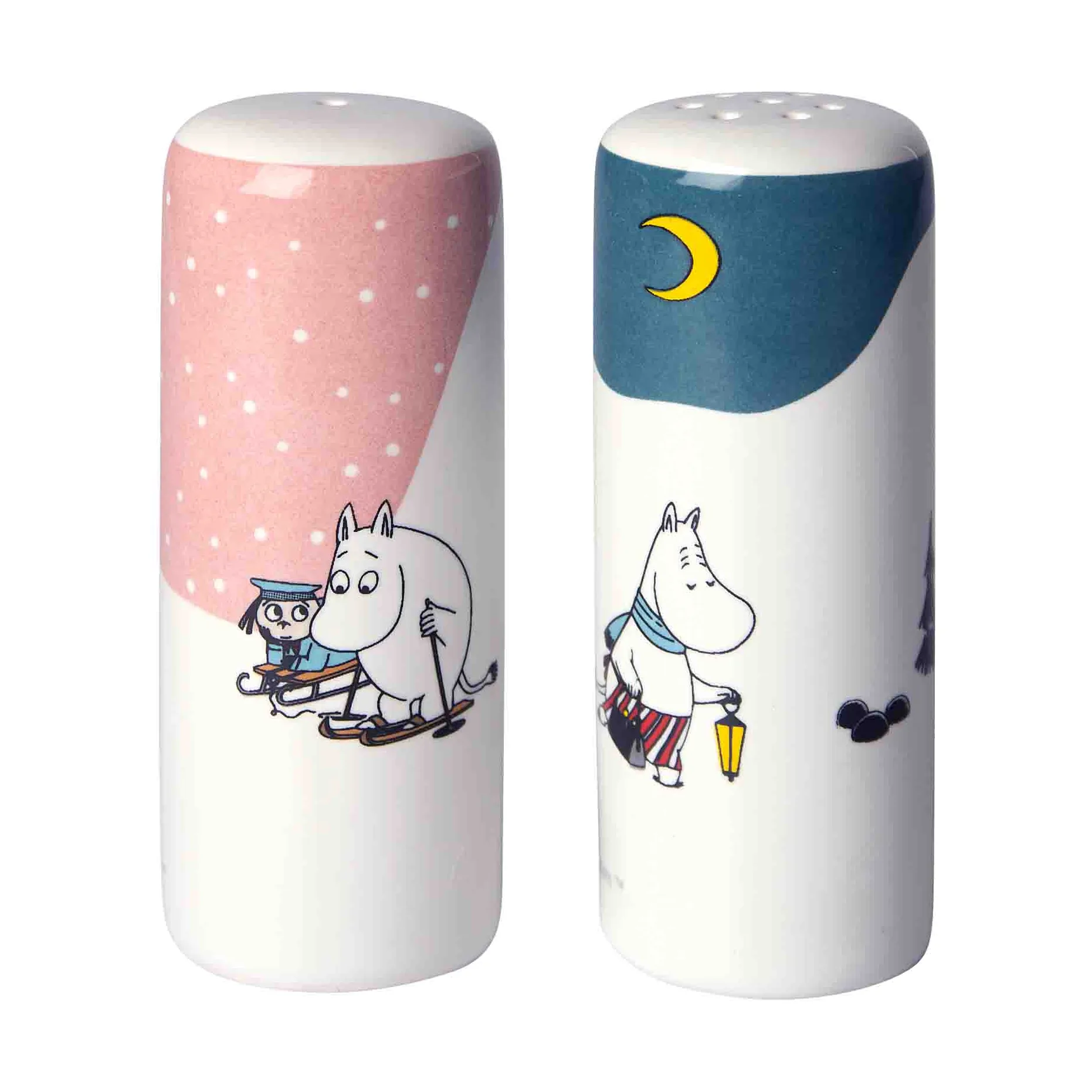 Mummi vinter salt- og pepperkar, Rosa-blå-hvit Pluto Design