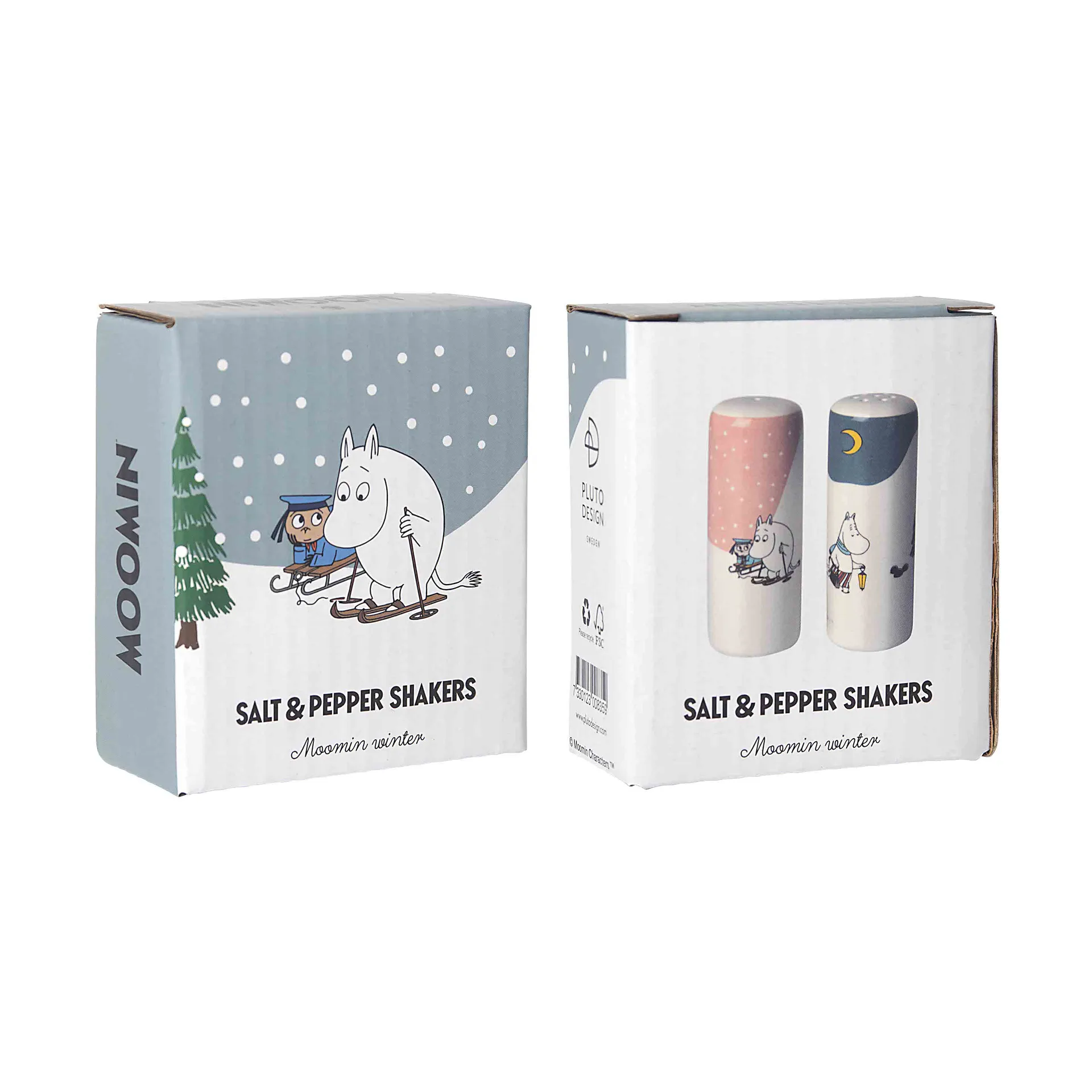 Mummi vinter salt- og pepperkar, Rosa-blå-hvit Pluto Design