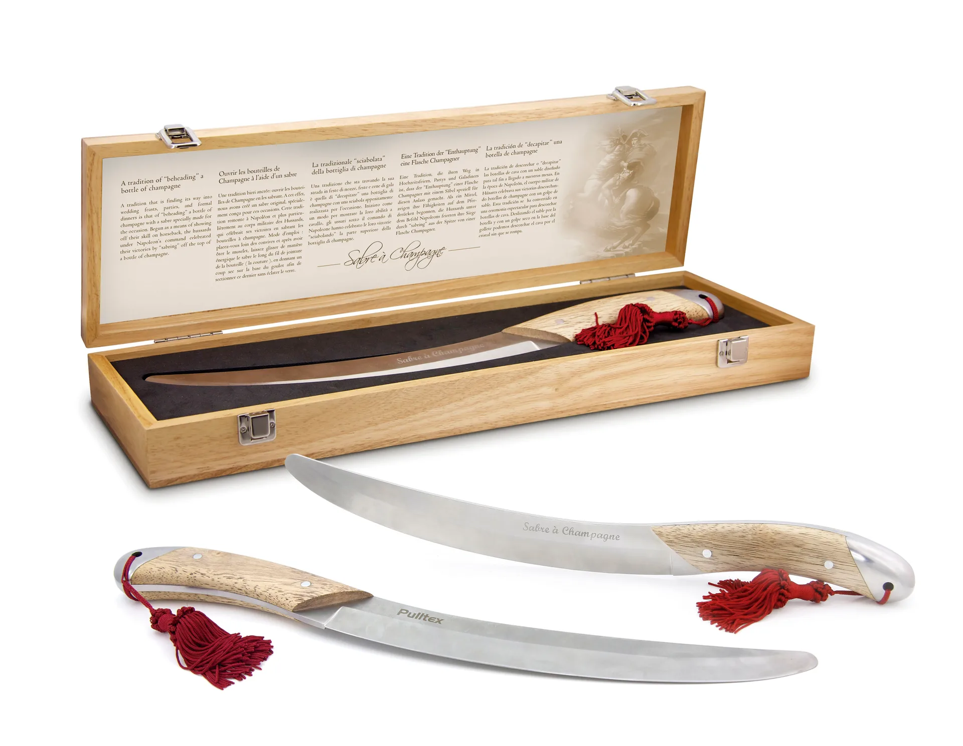 Pulltex champagnesabel 50,5 cm, Rustfritt stål-eik Pulltex