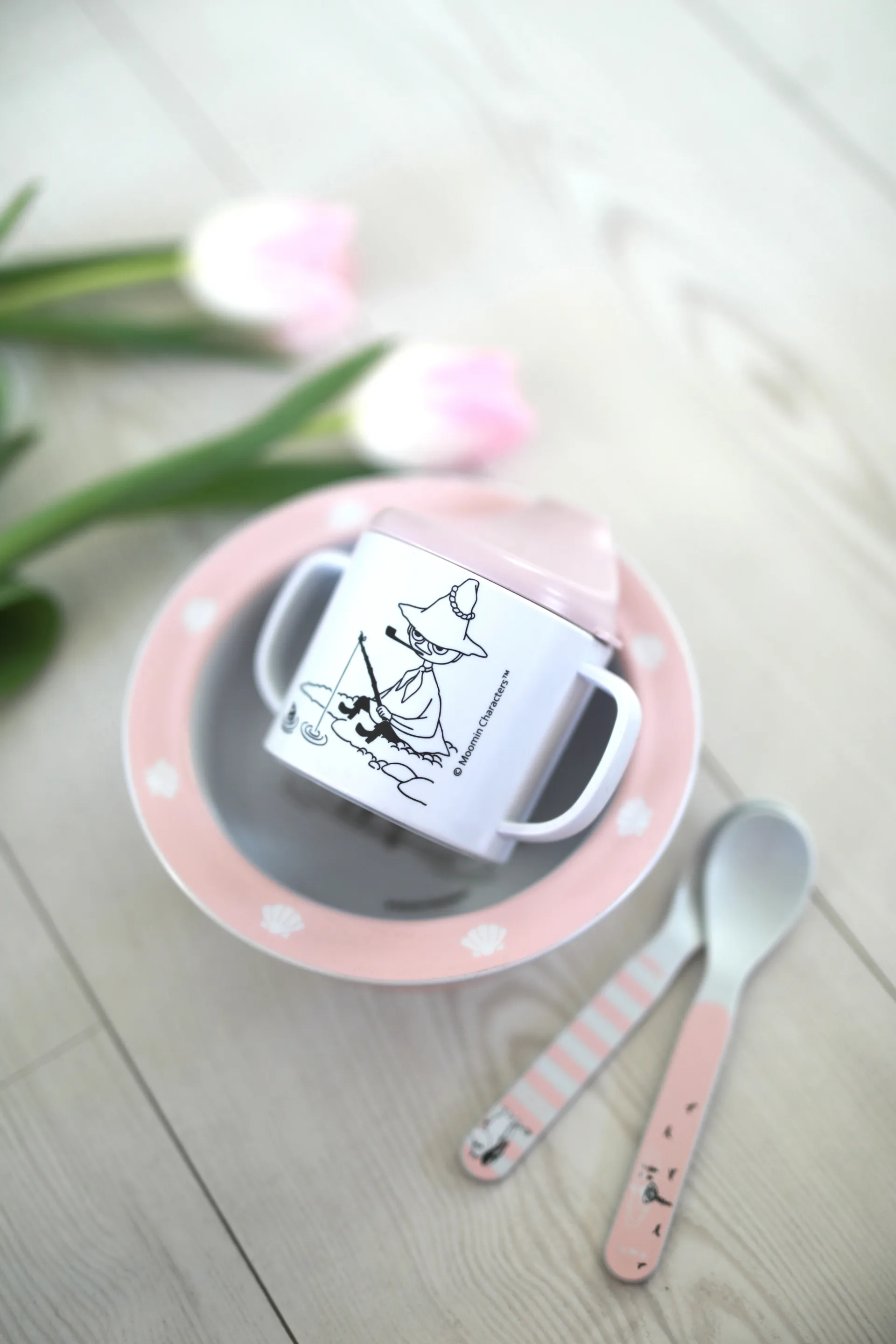 Mumin Vann & Bad tutekopp & sugekoppstallerken, Rosa Rätt Start