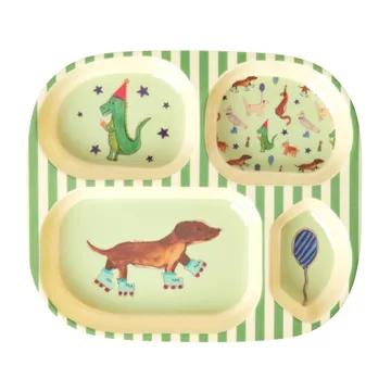 Rice barnetallerken melamin 4 rom - Animal print-green - RICE