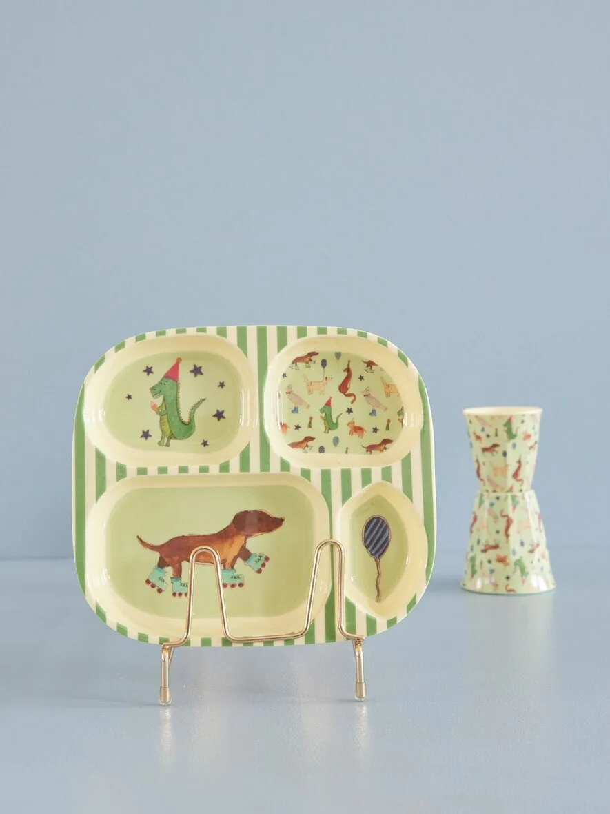 Rice barnetallerken melamin 4 rom, Animal print-green RICE